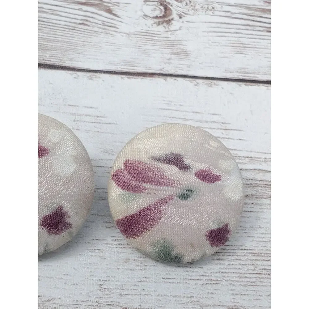 Vintage Clip On Earrings - Fabric Button Style 1 & 1/8
